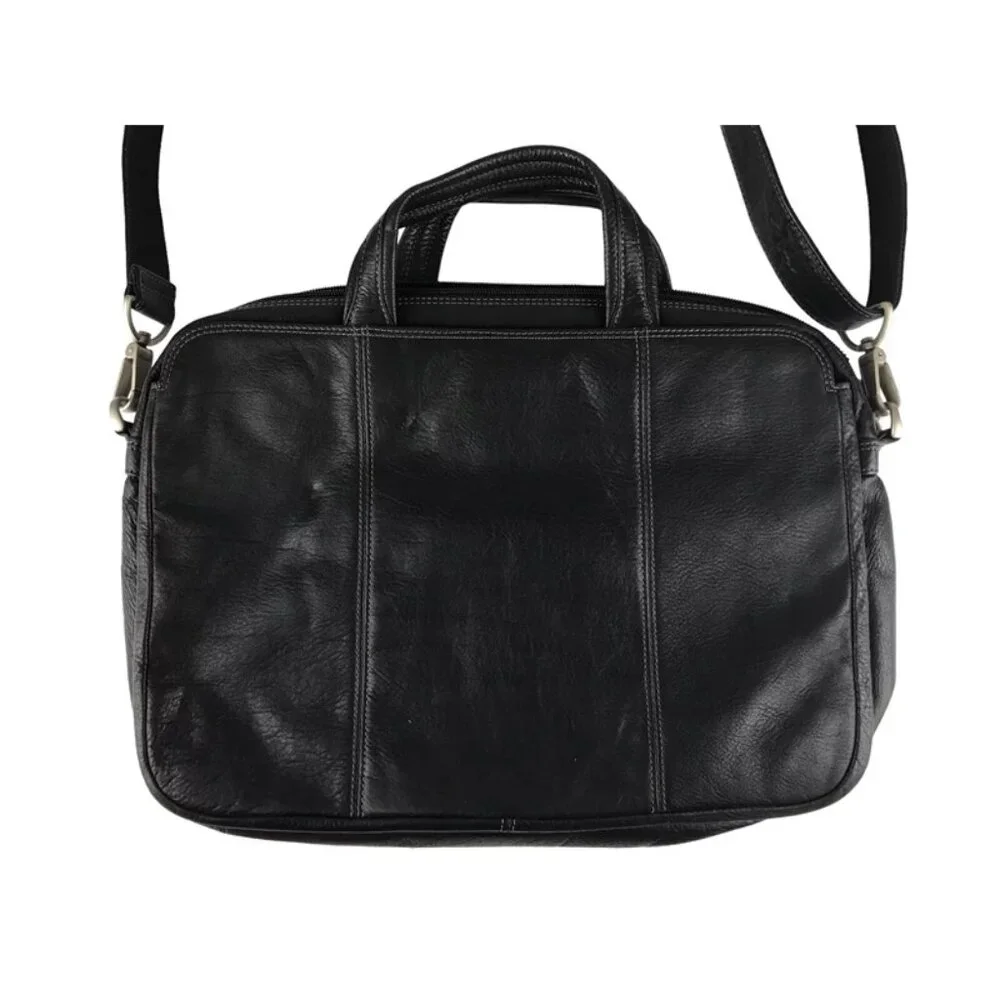 El Portal‎ Unisex Black Leather Inner Pockets Top Handle Briefcase Document Case